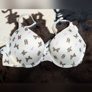 PINK Victoria's Secret White Bra with Butterfly & Pink Logo Print